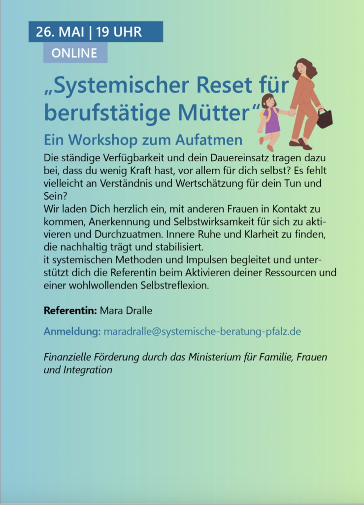 Workshop von Mara Dralle Systemischer Reset für berufstätige Mütter Online